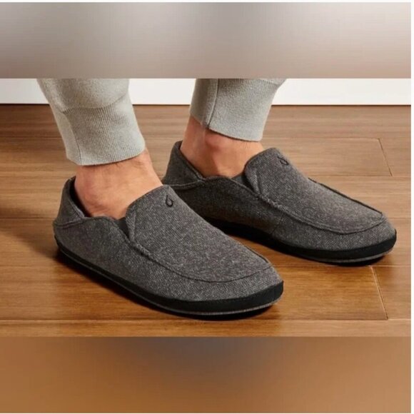 Olukai Moloa Hulu Slip On Slippers House Shoes Wool Blend Gray Men’s Size 9 - Picture 1 of 10